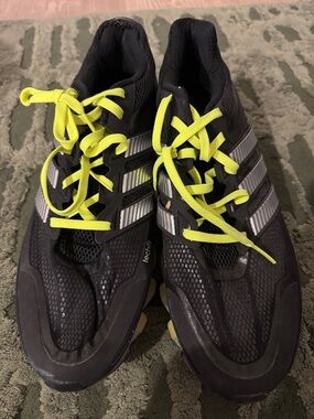 adidas Black Athletic Running Shoes with Neon Yellow Laces